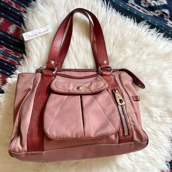 Celine Pink Nylon Triomphe Macadam Monogram Logo Shoulder Bag Purse 90's Y2K - Picture 1 of 16
